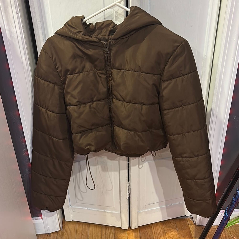Brown Puffer Jacket with Hood